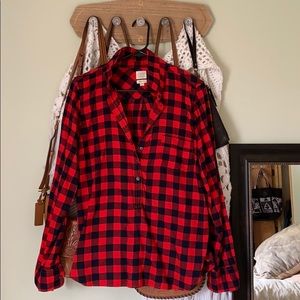 J Crew Plaid Half Buttoned Flannel
